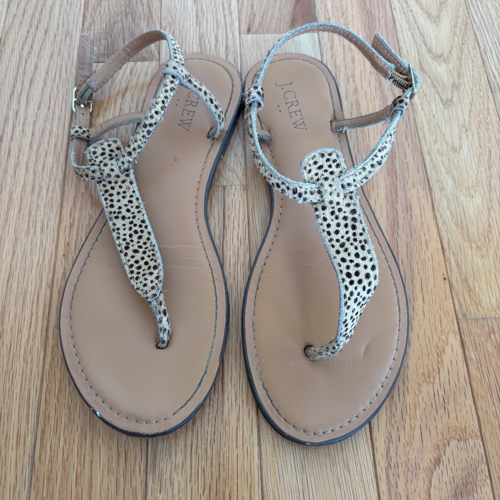 J.Crew animal print t-strap sandals